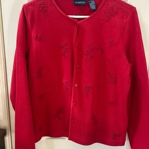 Liz Claiborne Red Embroidered Button-Up Cardigan